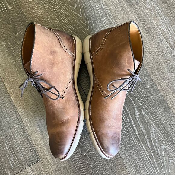 JOHNSTON & MURPHY HOLDEN CHUKKA 11 M BROWN BOOTS OILED FULL GRAIN LEATHER